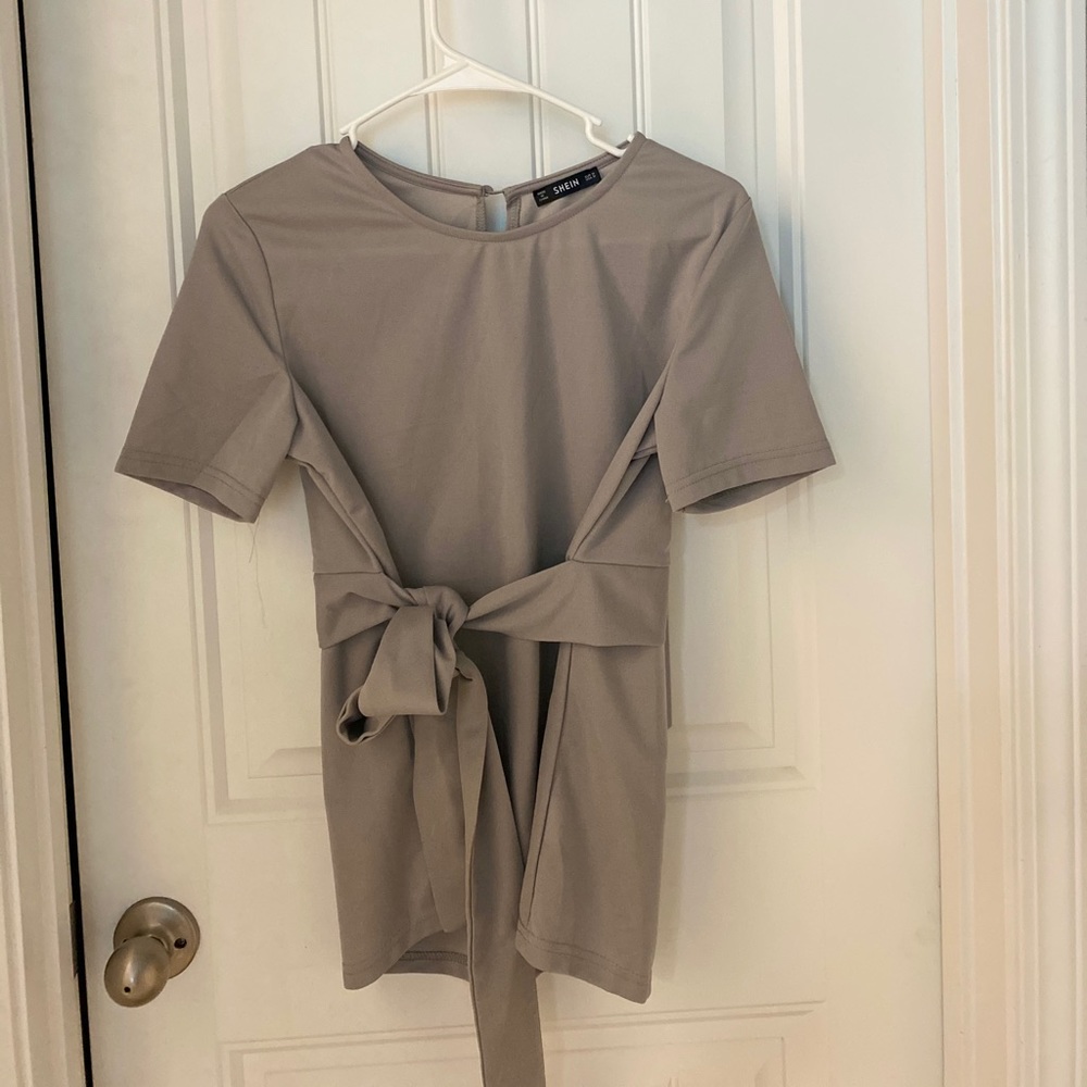 Slate gray tie blouse